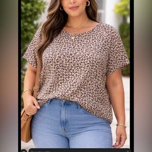 SUPER COMFORTABLE LEOPARD PRINT FLOWY CAP SHORT SLEEVE BLOUSE TOP SIZE 2XL